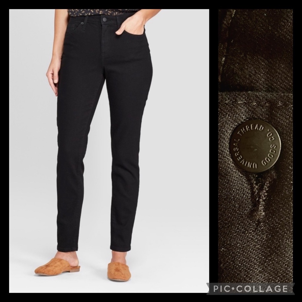 High Rise Slim Straight Black Jeans 12 (31)
